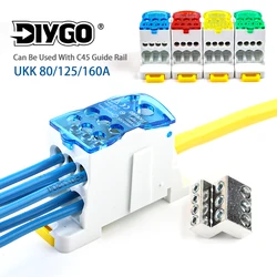 Din Rail Terminal Block UKK 80/125/160A Distribution Box One In Multiple Out Power Universal Wire Electrical Connector Junction