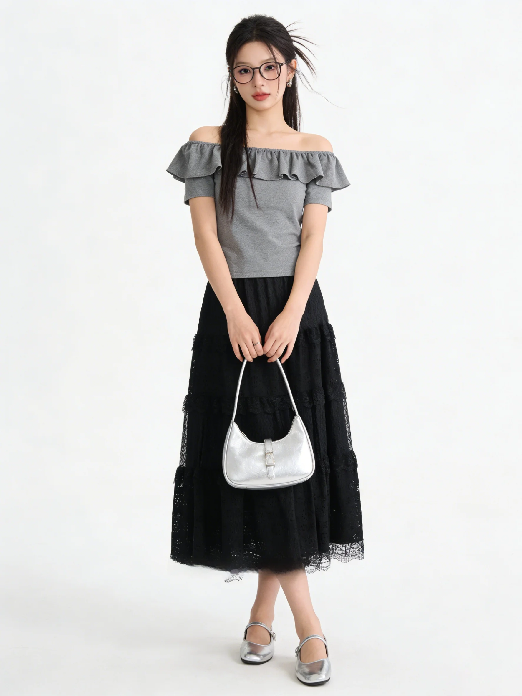 

Элегантная юбка миди А-силуэта с кружевной вышивкой и высокой талией, свободная, стройнящая, в корейском стиле, для повседневной носки, женская