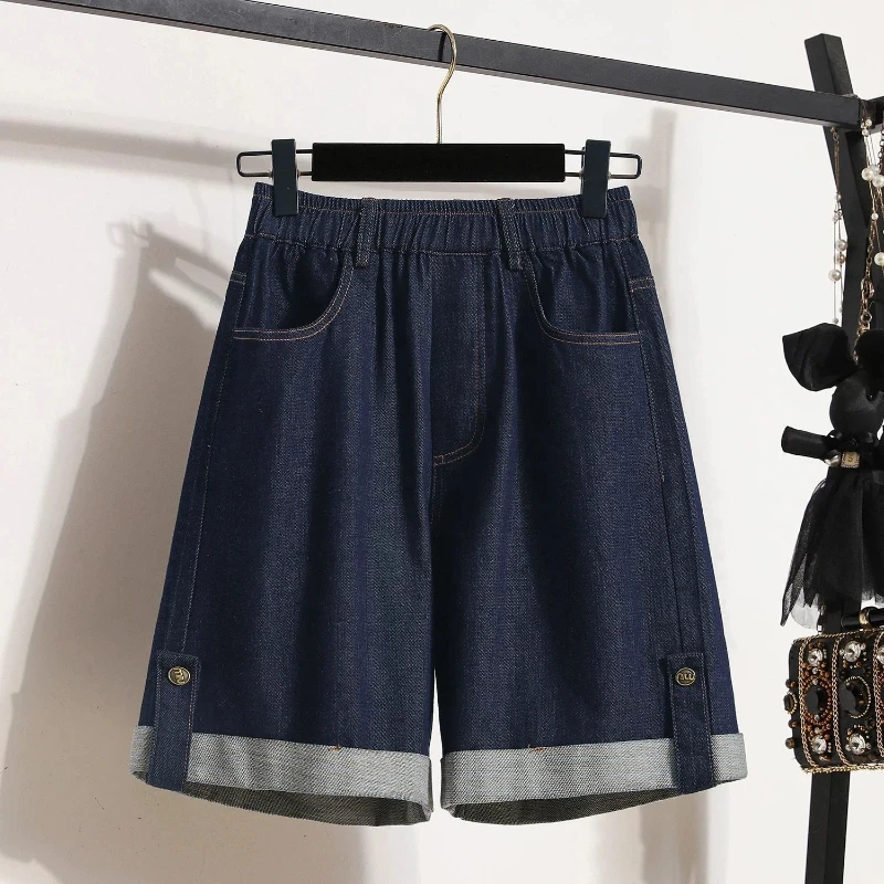 Pockets Patchwork Plus Size Contrast Casual Shorts Summer New Ice Silk Loose Vintage Wide Leg Pants Trend Fashion Women Clothing
