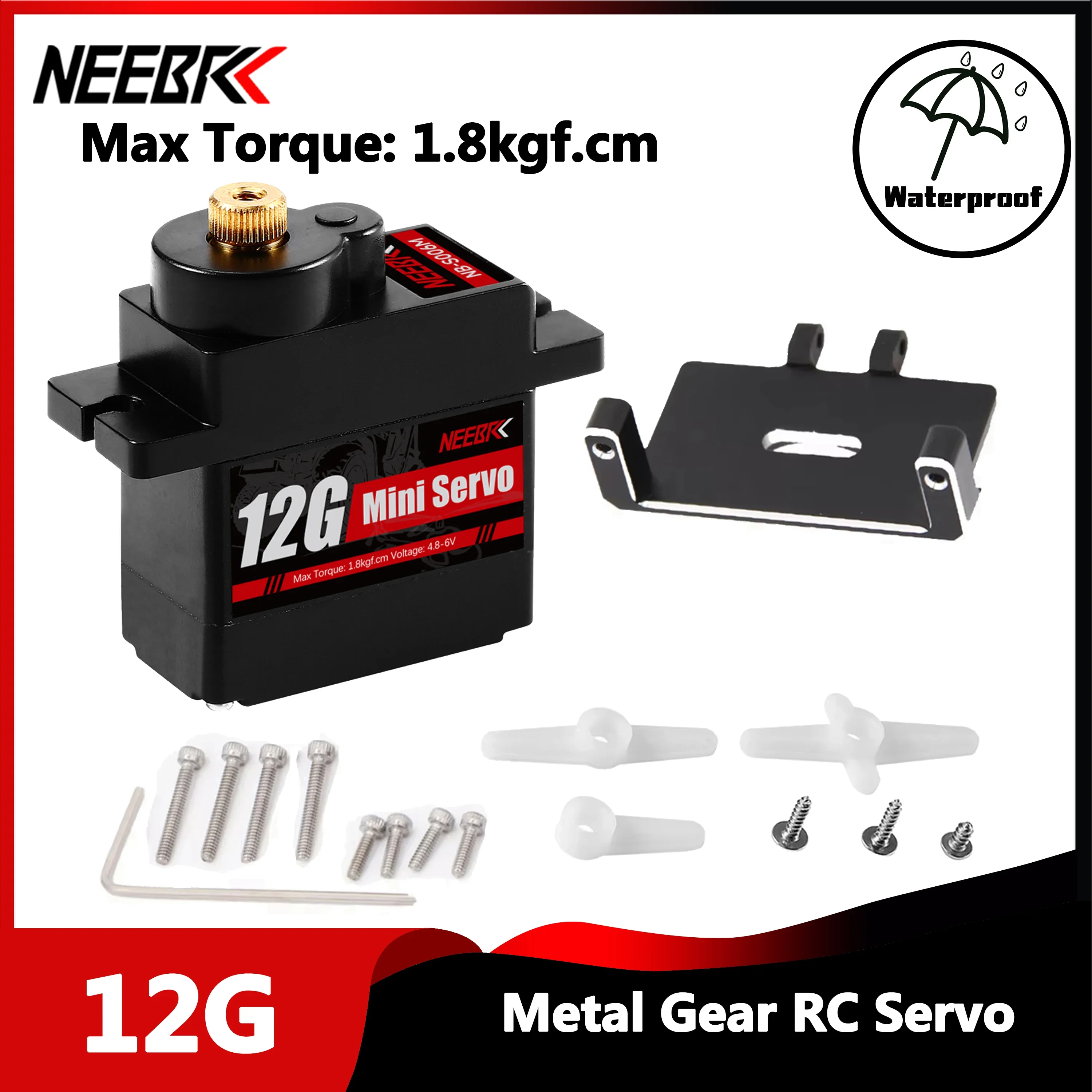 

NEEBRC 12g Metal Gear Servo with Mount High Torque Micro Servo for 1/24 RC Car Model Axial SCX24 Bracket Upgrade Parts