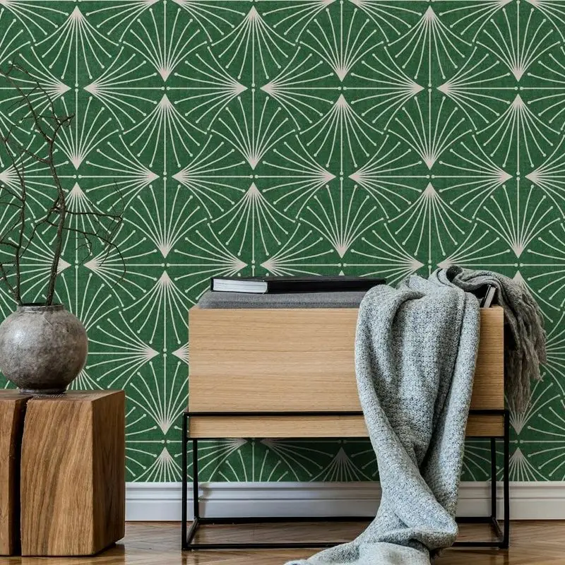 Green Geometric Wallpaper Roll, Modern Design Wallpaper Peel and Stick, Non-Woven Wall Paper For Wall Art Home Decor