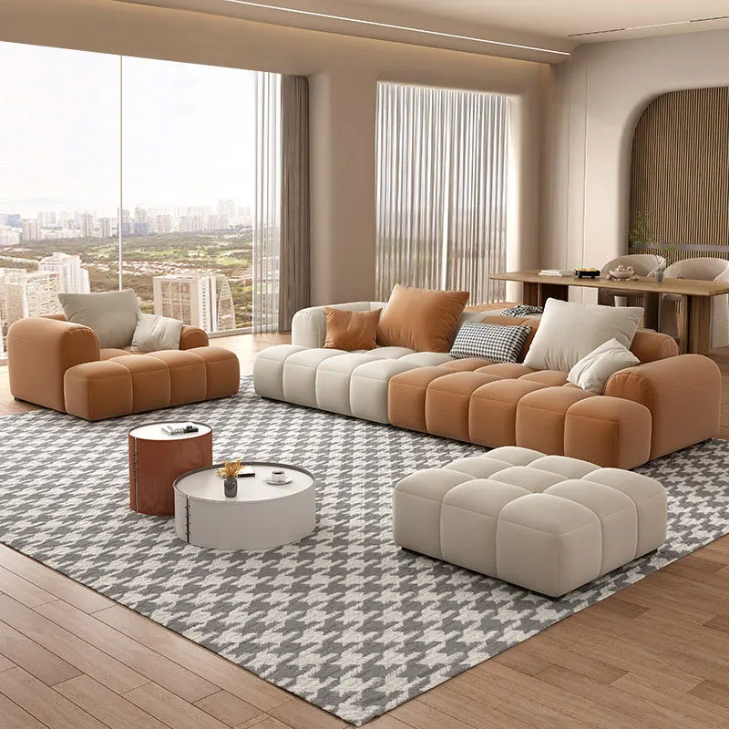 

SF18 Square Sofa Italian-style Living Room Cream Stitching Fabric Tofu Block Piano Keys Straight Luxury Sofa Sectional