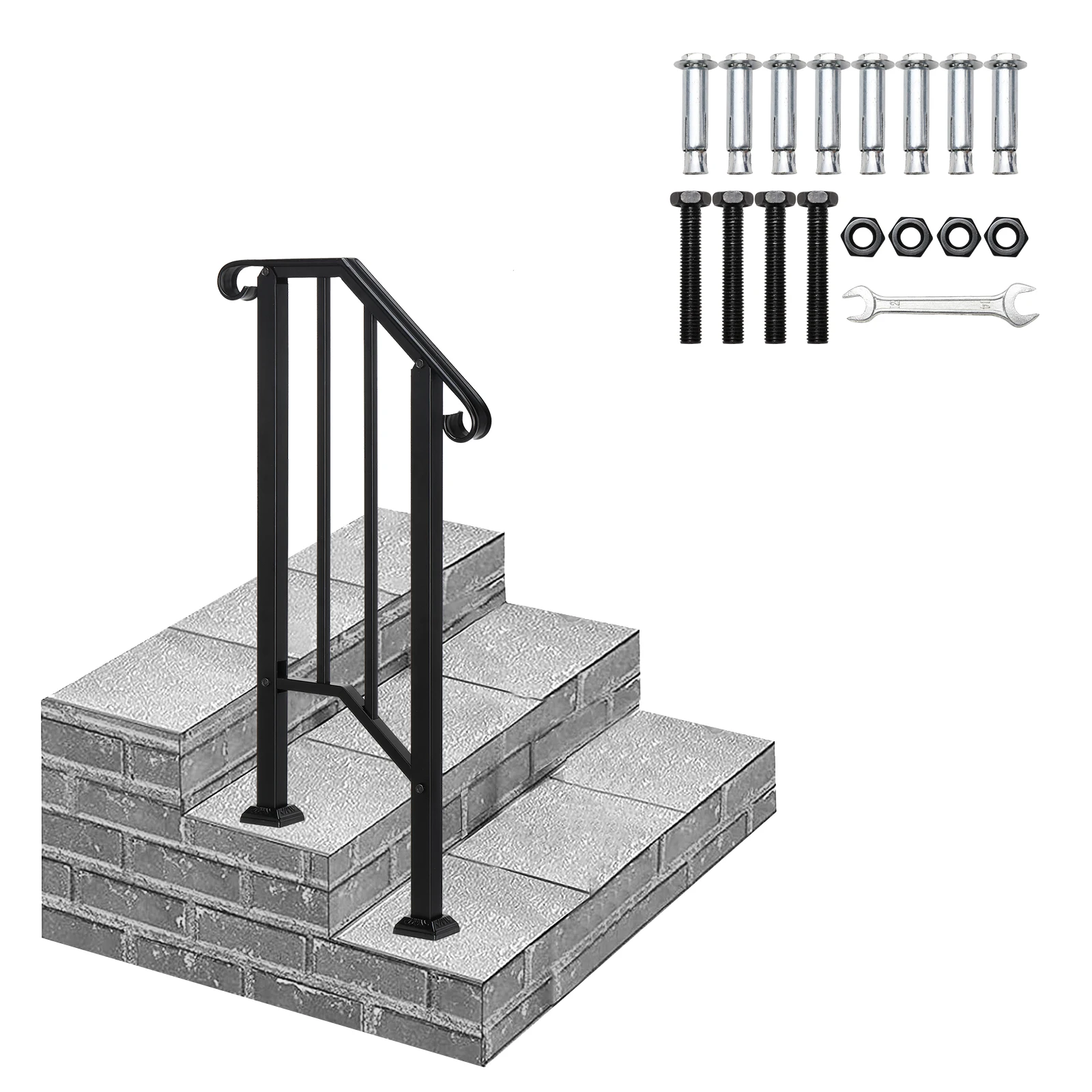 Artisasset Matte Black Outdoor 1st Tier Iron Handrail