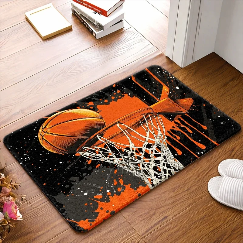 1pc, 2pcs, 3pcs Basketball Themed Flannel Doormat, Non Slip Rubber Bottom, Durable &, Machine Washable, Universal Entrance Mat/Door Mat/Rug, Suitable for Living