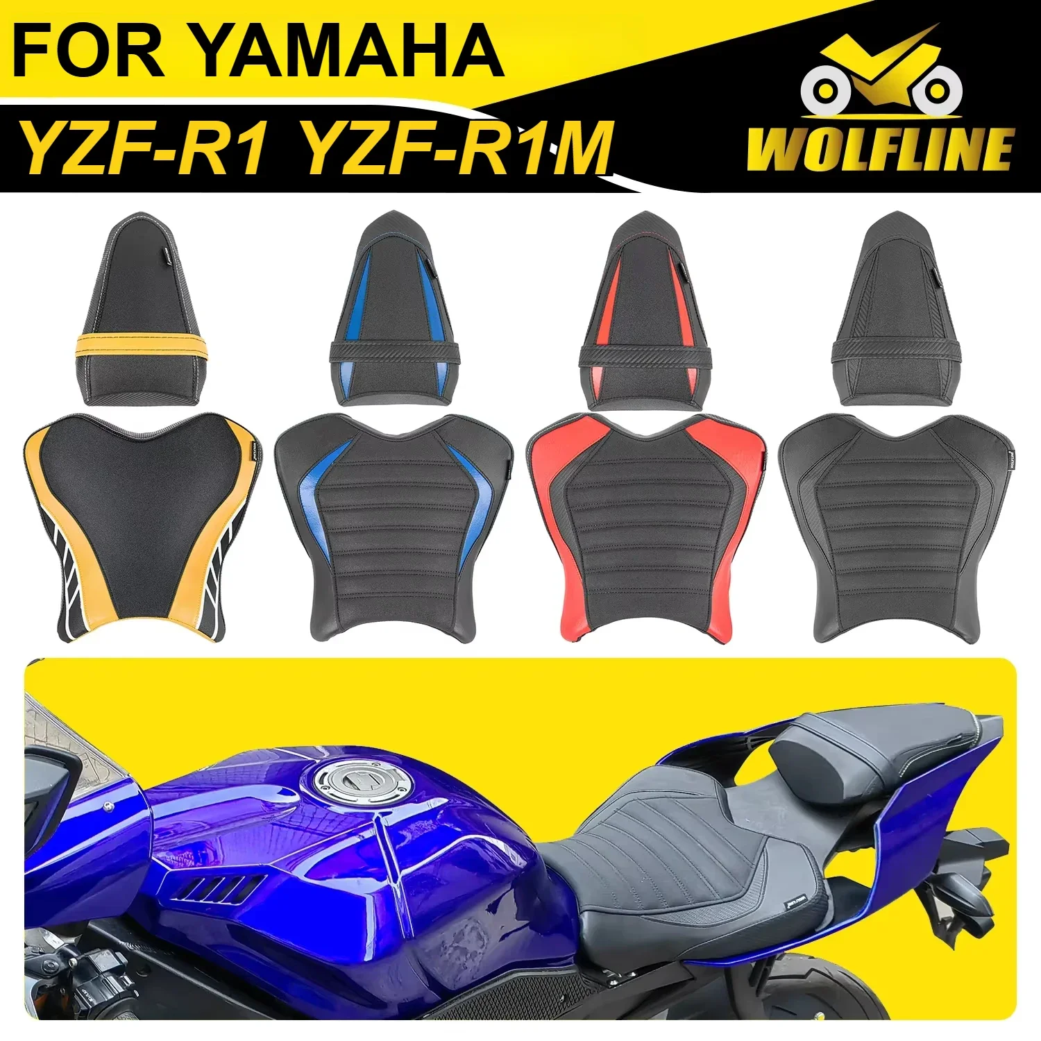 

WOLFLINE Driver Seat Cushion Passenger Saddle Pad for Yamaha YZF-R1/R1M 2015-2023 2016 2017 2018 2019 2020 2021 2022