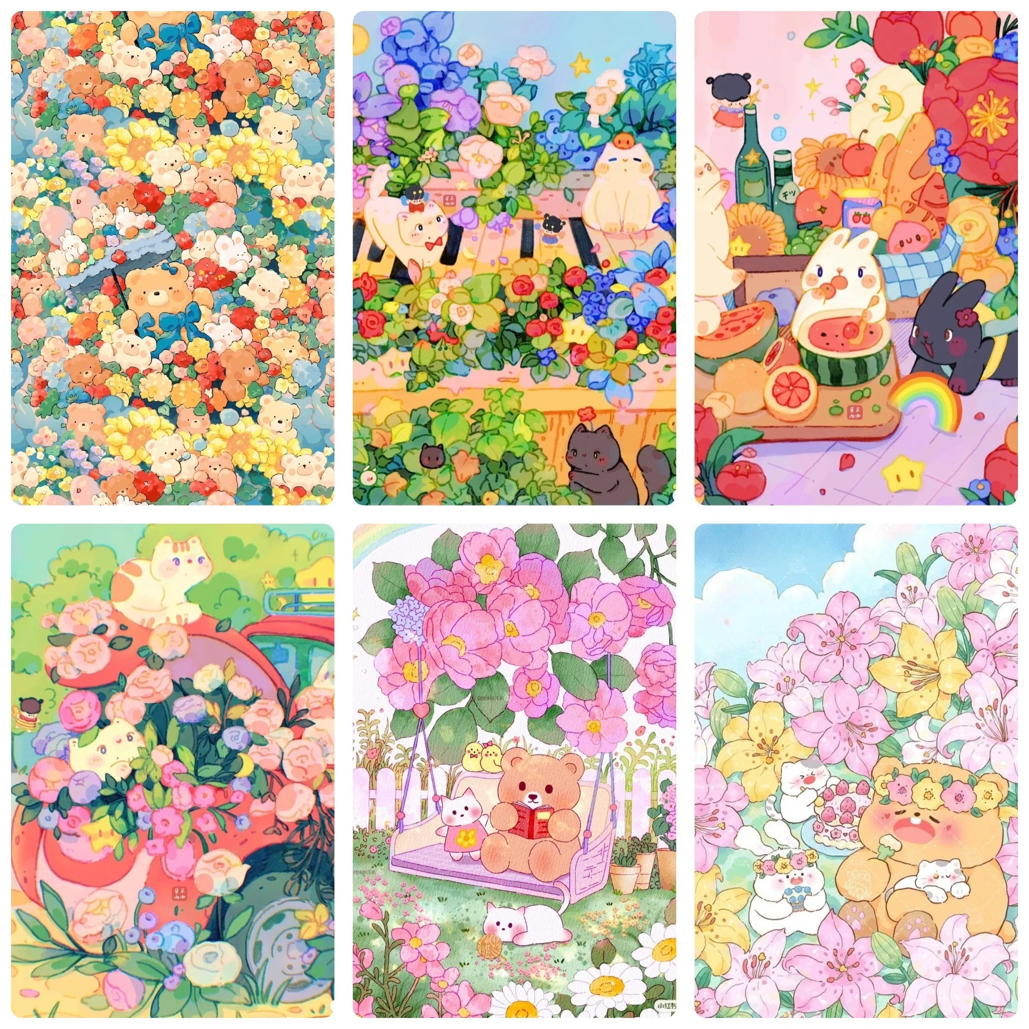 DIY Cute Animal Diamond Painting, Cheerful Cartoon Critters In Floral Garden Art For Living Room Wall Decoration Exquisite Gift