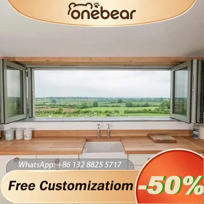 

Any Size Custom Large View Folding Window Smart Modern Aluminum Double Glass Vertical Villa Household Design Window