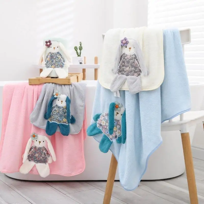 

E06F 2 ПК/SET BABY Мягкий коралловый флисовый лицевой полотенце полотенце полотенце Получить одеяло младенцы мультфильм кролик