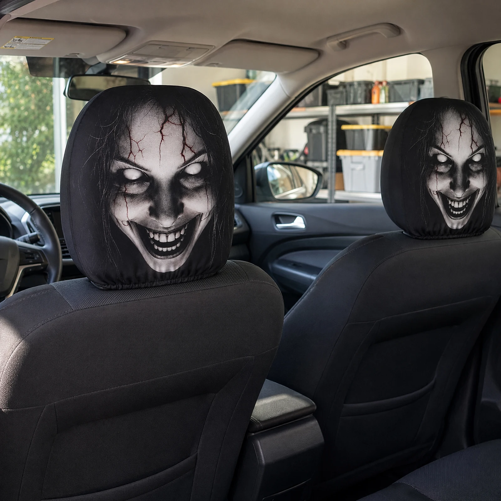 Ghost Face Funny Print Car Headrest Cover 2PCS Elastic Universal Pillow Protector