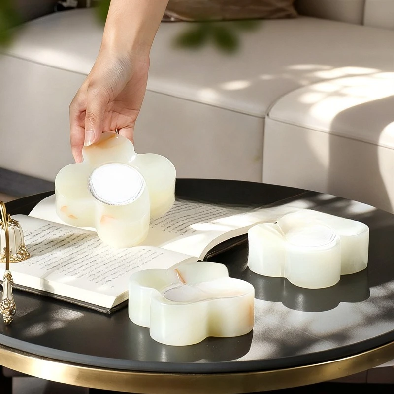 Modern Simple Natural Marble Petal Candlestick Ornament Home Furnishing Model Room Hotel Dining Table Candlestick Ornament