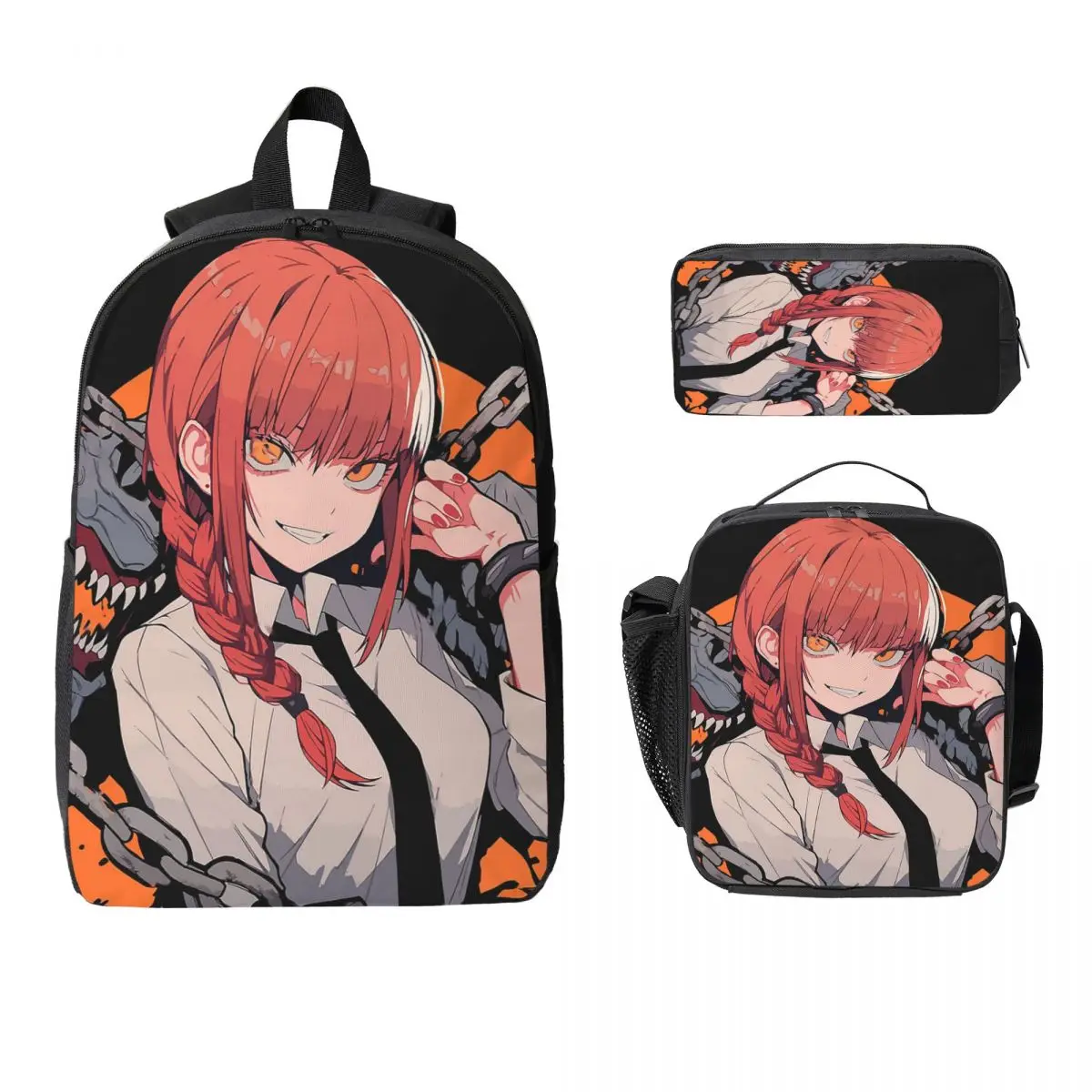 

Makima Chainsaw Man Backpack Student Boys Girls BookBag School Bag Computer Shoulder Bags 3ps Insulated Lunch Bag Pencil Case