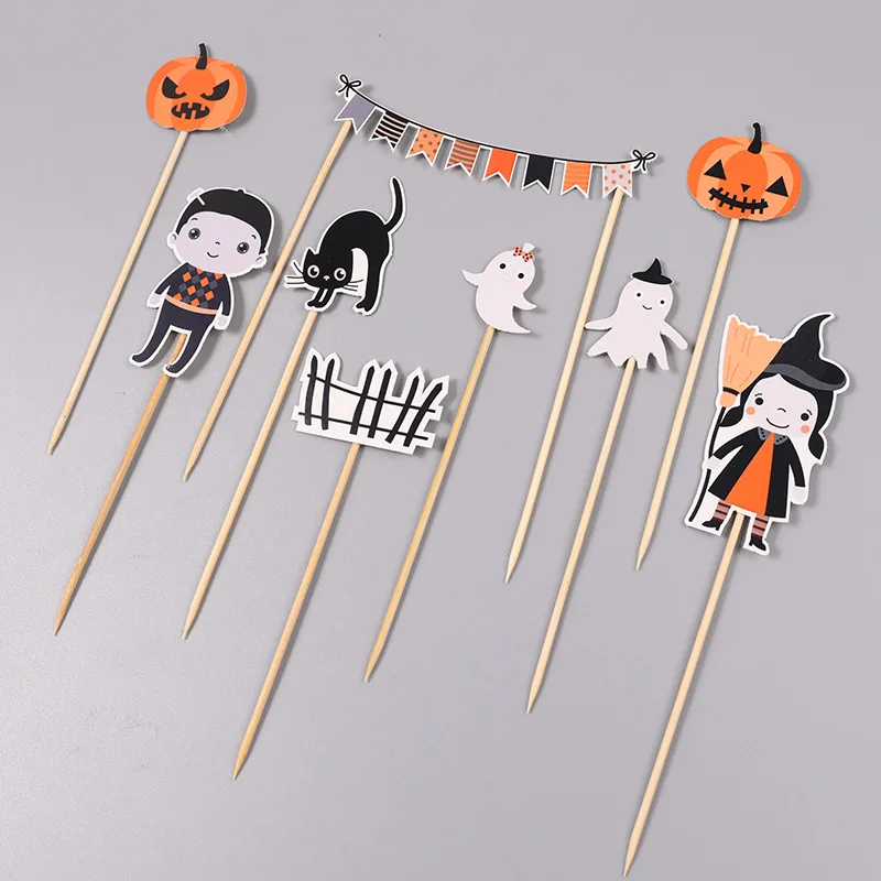 1 Set Halloween Party Decorations Halloween Witch Pumpkin Spider WhIte Ghost Cake Toppers Halloween Theme Party Favors Decor