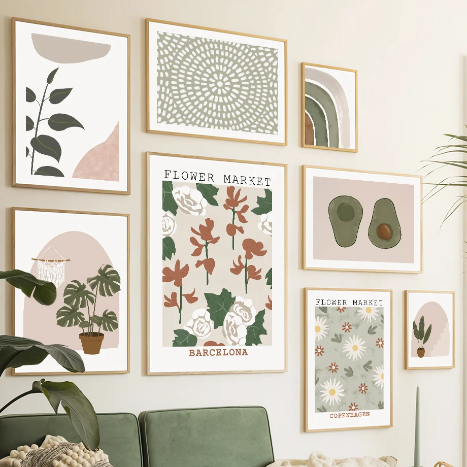 Boho Abstract Flower Market Wall Art Mural Daisy Print Monstera Rainbow Canvas Painting Posters Pictures Living Room Home Decor
