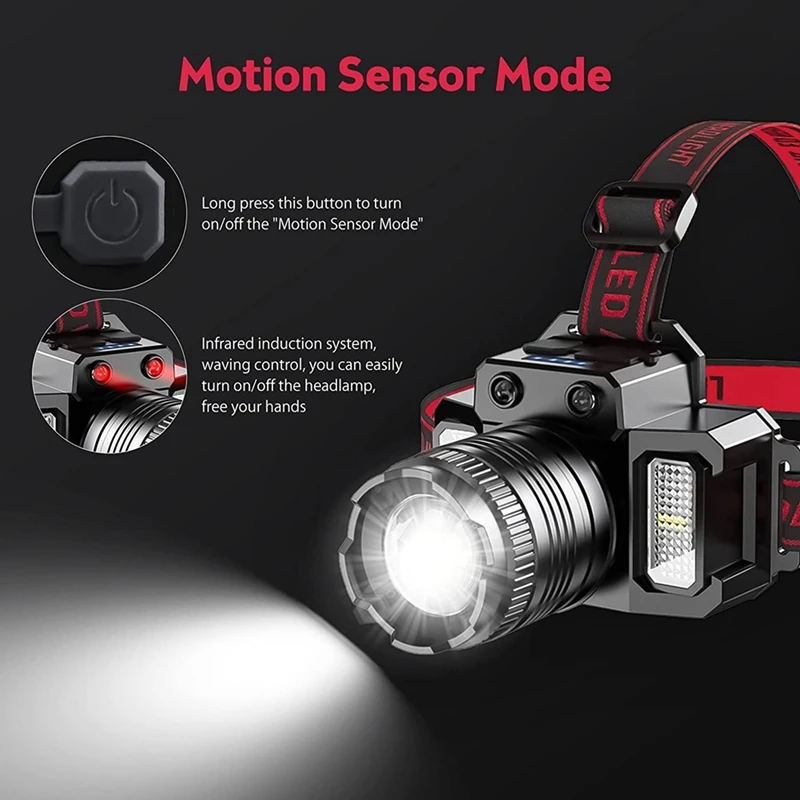 1 zestaw reflektor LED czołówka kempingowa 360 ° z regulowanym kątem reflektor latarka czujnik ruchu do łowienia ryb