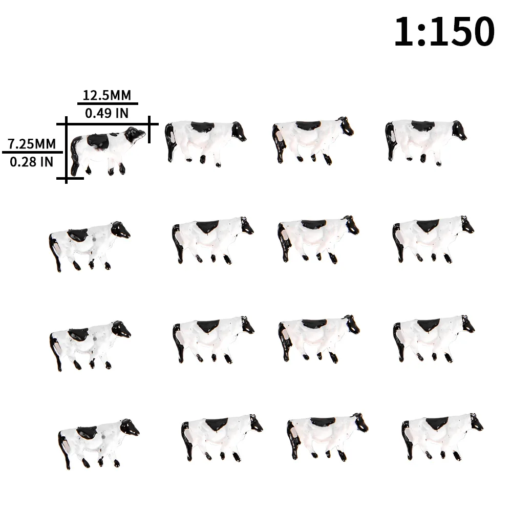 N Scale 1:150 Miniature Cow Animals Model ABS Palstic Cattle Toys For Farm Sand Table Scene Layout Materials Diorama Kits 25Pcs