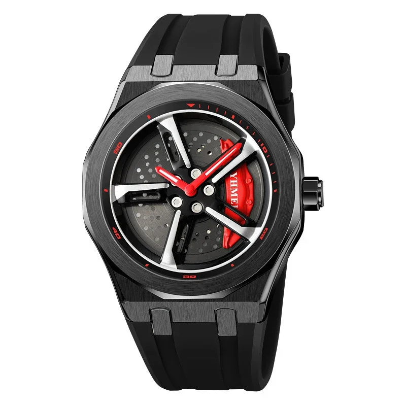 Rotation Dial Men Quartz Watch Car Wheel Rim Hub Reloj Black Red Clock Male Luxury Sports Man New Conceptual Rotating Wristwatch