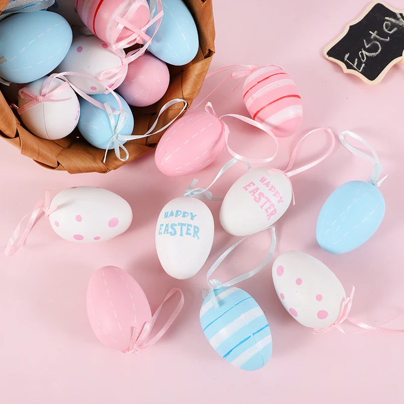 6pcs Colorful Plastic Easter Eggs Easter Tree Egg Hanging Ornament Home Indoor Outdoor Decor Happy Easter DIY Craft Kids Gifts