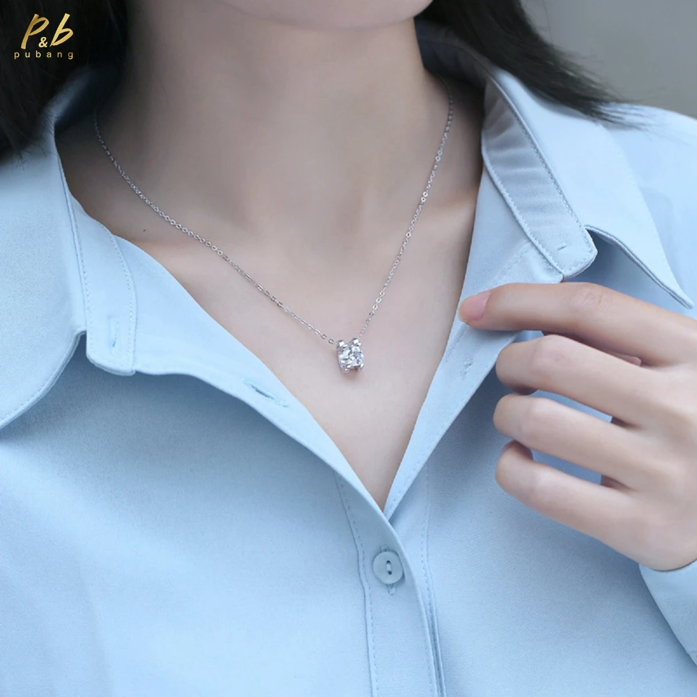 

PuBang Fine Jewelry Anniversary Gifts Real Solid 925 Sterling Silver Round Cut 1-2 CT Moissanite Diamonds Gems Pendant Necklace