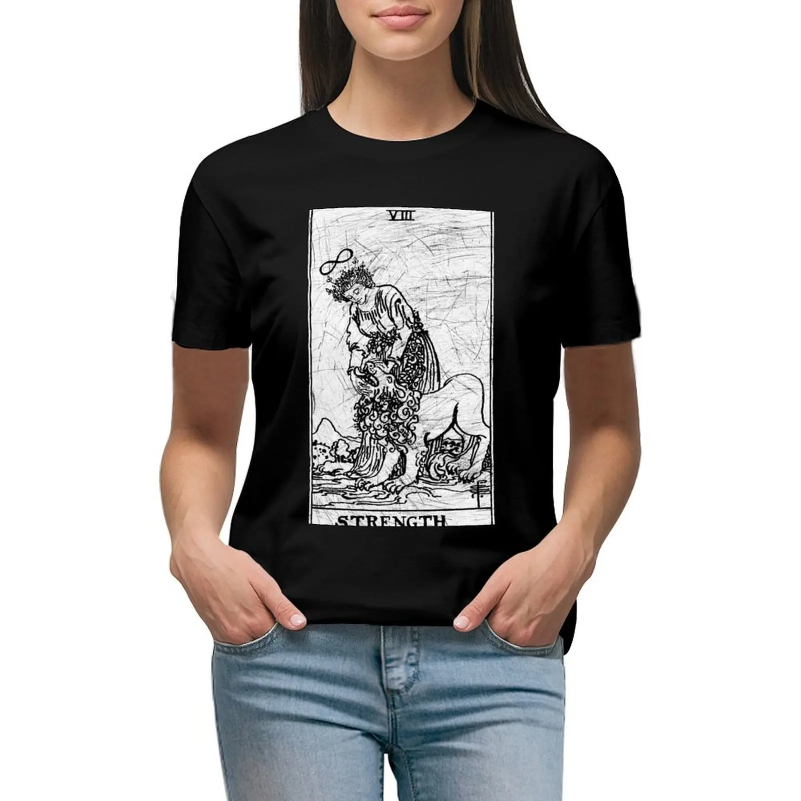 

Strength Tarot Card - Major Arcana - fortune telling - occult T-Shirt summer clothes customs blanks sports fans Woman T-shirts