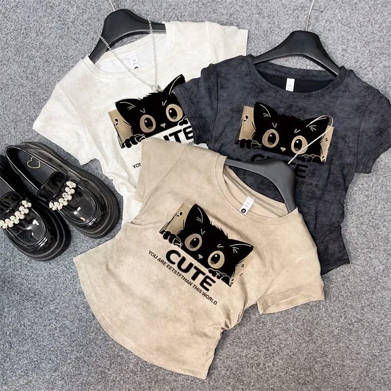 

【Футболка больших размеров】 (40-120 кг), женский топ с короткими рукавами и рисунком, модная футболка больших размеров с v-образным вырезом и галстуком-красителем