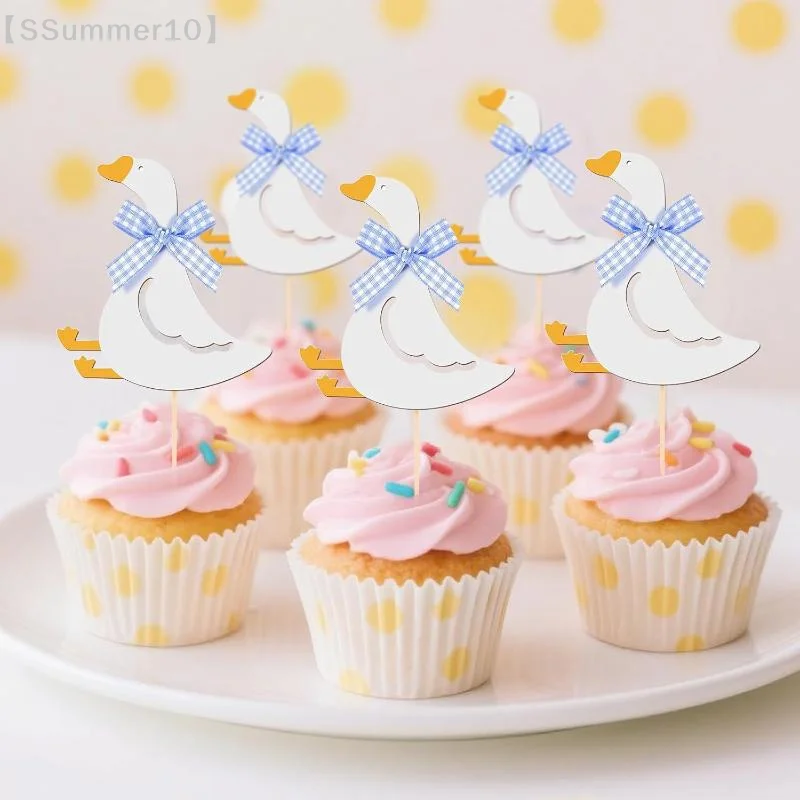 【SSummer10】12pcs Silly Goose Cake Birthday Cakeate Insert Card Birthday Cakeateating Cupcake Toppers Kids Birthday【SS】