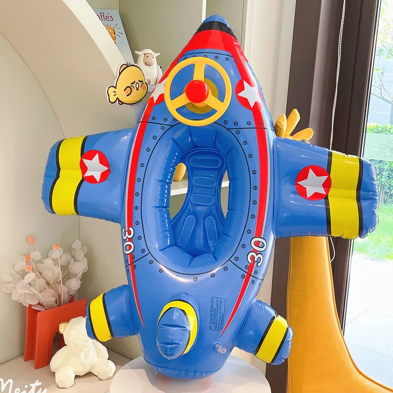 Creative Small Aircraft Children's Thickened Inflatable Seat Ring Swim Ring Steering Wheel Water Gun Horn Inflatable Pool Toys