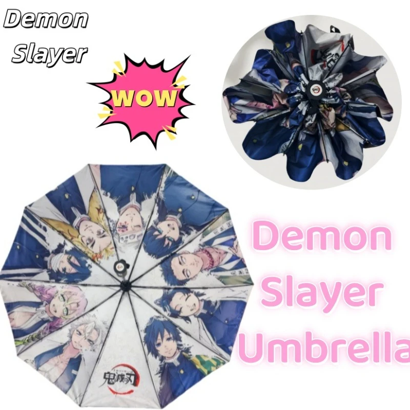 Demon Slayer simpatico cartone animato a tema anime moda studente creativo pieghevole protezione UV e ombrellone a doppio scopo regalo