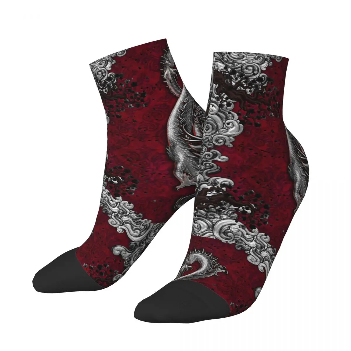 Music Dragon Gothic Pattern Dress Socks Men Women Warm Funny Novelty Chinese Asian Style Crew Socks