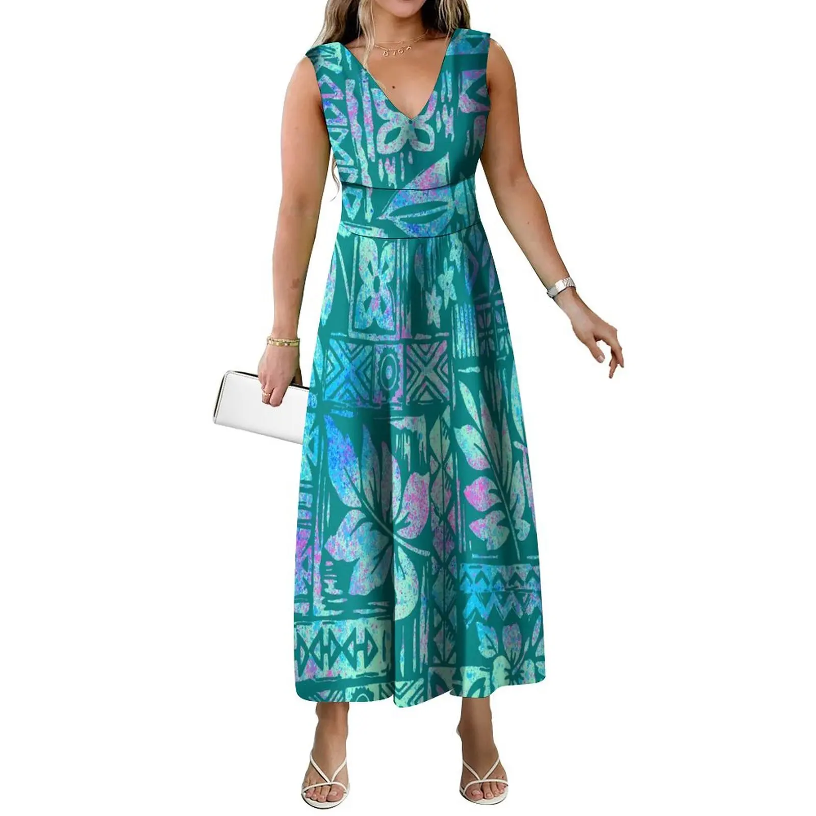 2024 New Tonga Fijian Tribe Women'S Sleeveless Dress Pacific Island-Style Women'S High-Waisted Party Style Maxi Dress