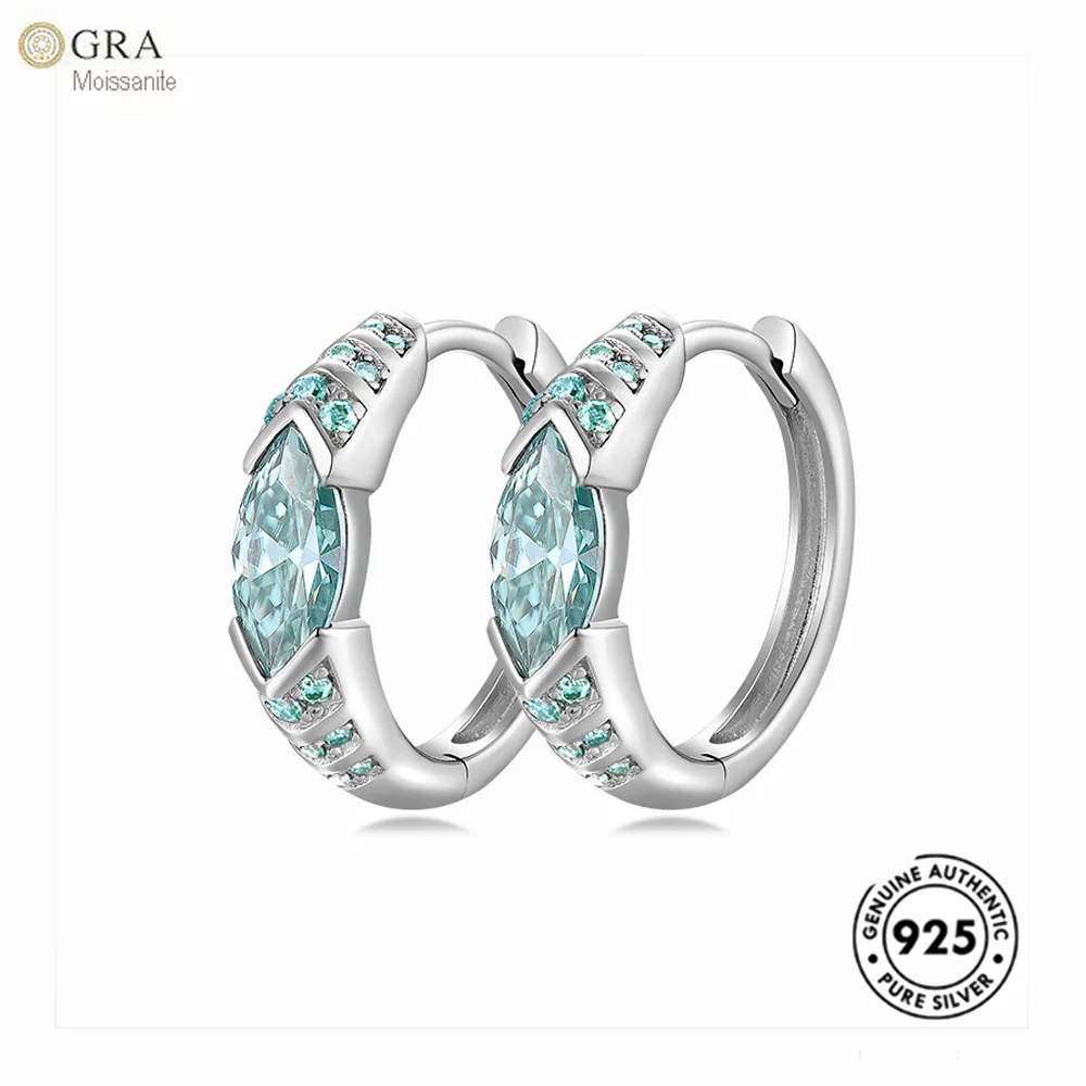 

Серьги-кольца унисекс с муассанитом «Глаз Гора» сине-зеленого цвета, 4*8 мм, огранка «маркиз», из настоящего серебра S925 с покрытием из белого золота