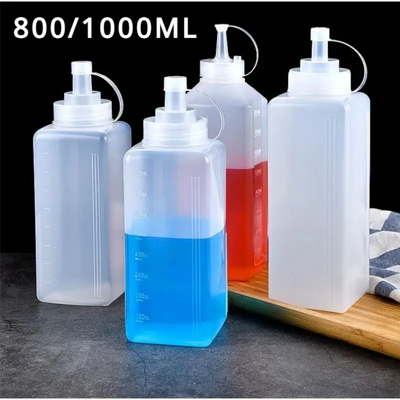 Large Caliber Dustproof Squeeze Dispenser Bottle 1000ml For Salad Sauce Olive Oil Kitchen Seasoning Gadget