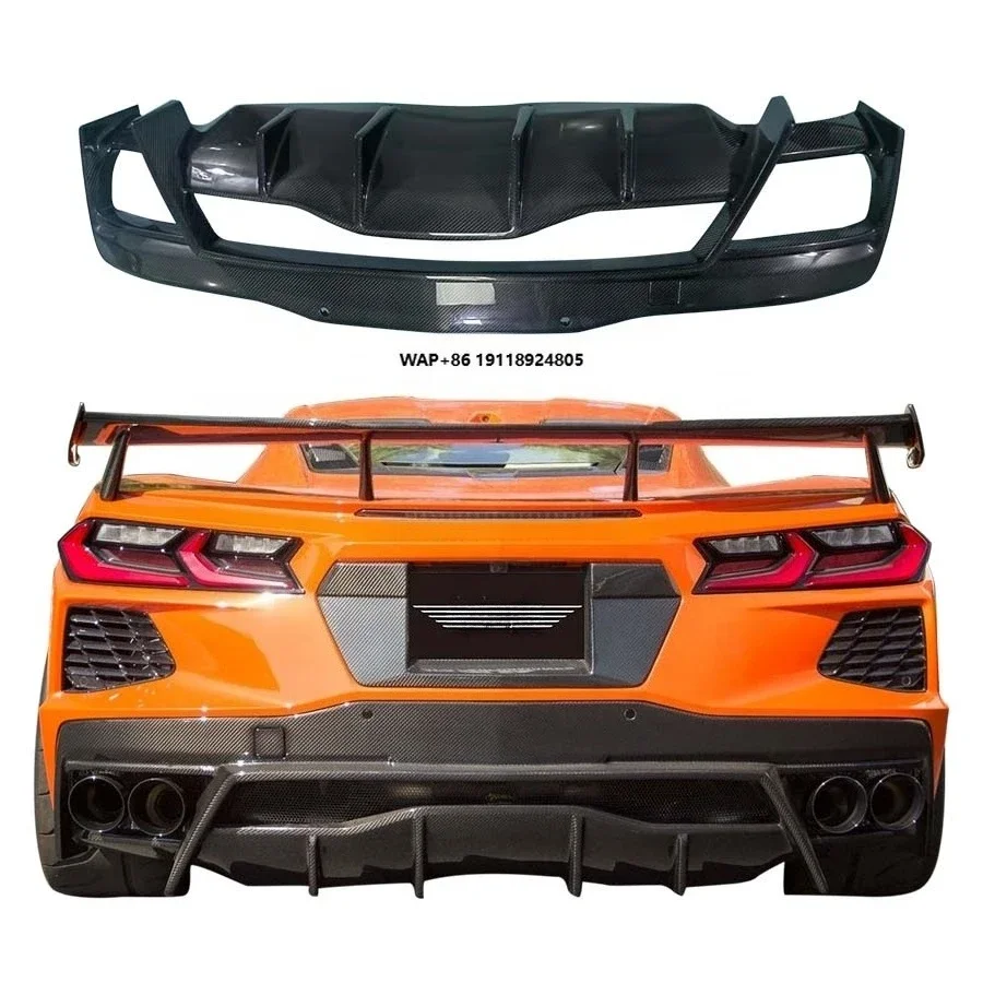 

New Corvette C8 Carbon Fiber Rear Diffuser Body Kit with Bumper Lip Accessory & Exhaust Cut-Outs