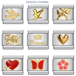 GEMOSA Fashion Gold Color Plate Eagle Pigeon Butterlfy Italian Links Charm Fit 9mm Stainless Steel Bracelet Jewelry DIY Making