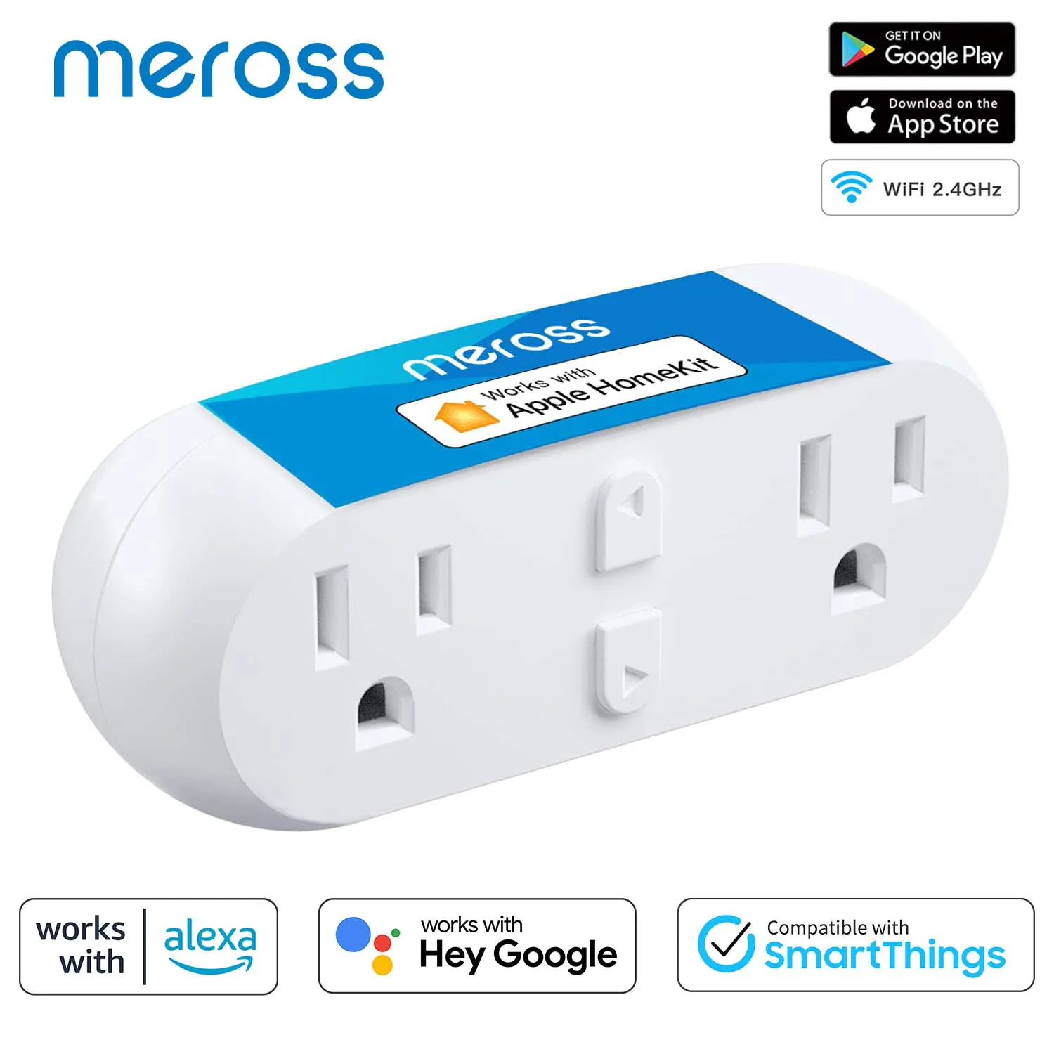 

Meross HomeKit 2 In 1 WiFi Dual Smart Plug Outlet US Smart Socket Remote Voice Control Support Alexa Google Home SmartThings