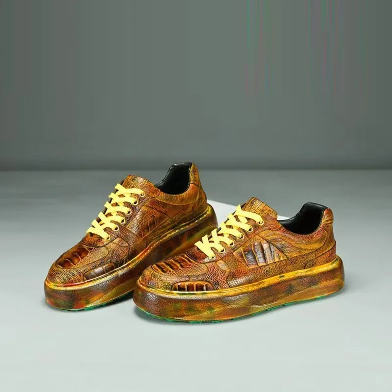 2025 New Arrival Fashion Ostrich Skin Causal Shoes Men,Male Genuine Leather sneakers pdd704