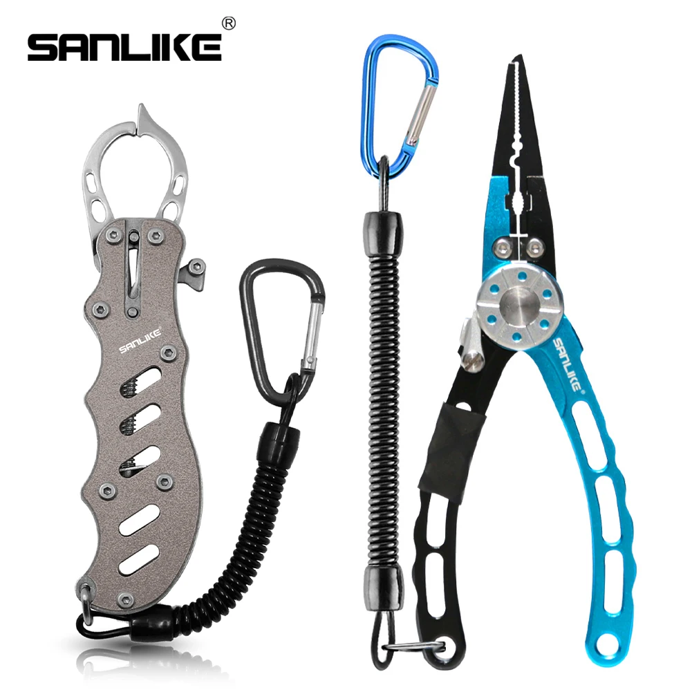 SANLIKE Fish Lip Grip Pliers Suit Multifunctional Fishing Lip Gripper Aluminum Alloy Grip Clip Line Cutter Hook Remover Tool