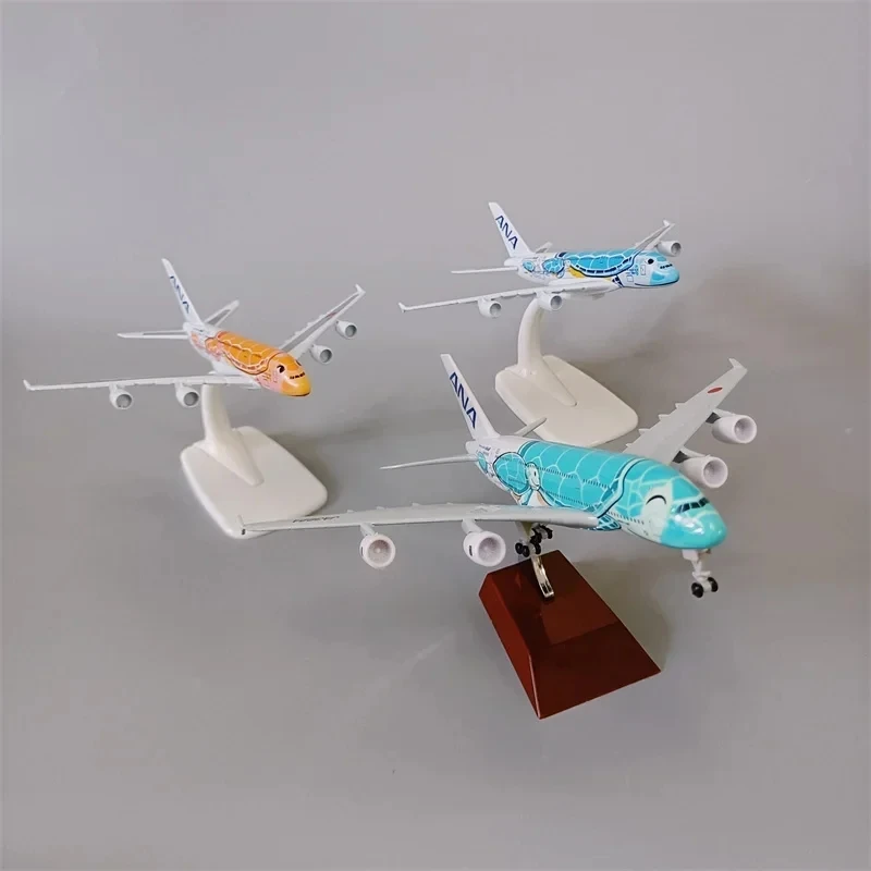 20cm Alloy Metal Japan Air ANA Airbus A380 Cartoon Sea Turtle Airlines Airplane Model Airways Plane Model Painting Aircraft Toys