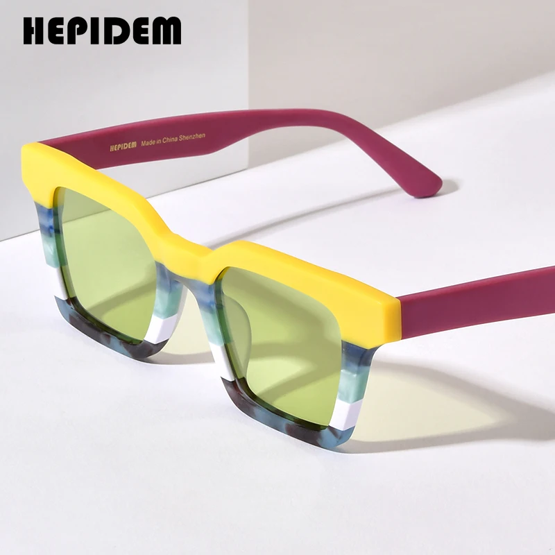 

HEPIDEM Acetate Polarized Sunglasses Men Colorful Trendy Retro Design 2024 New Square Sun Glasses UV400 Women Shades H9371T