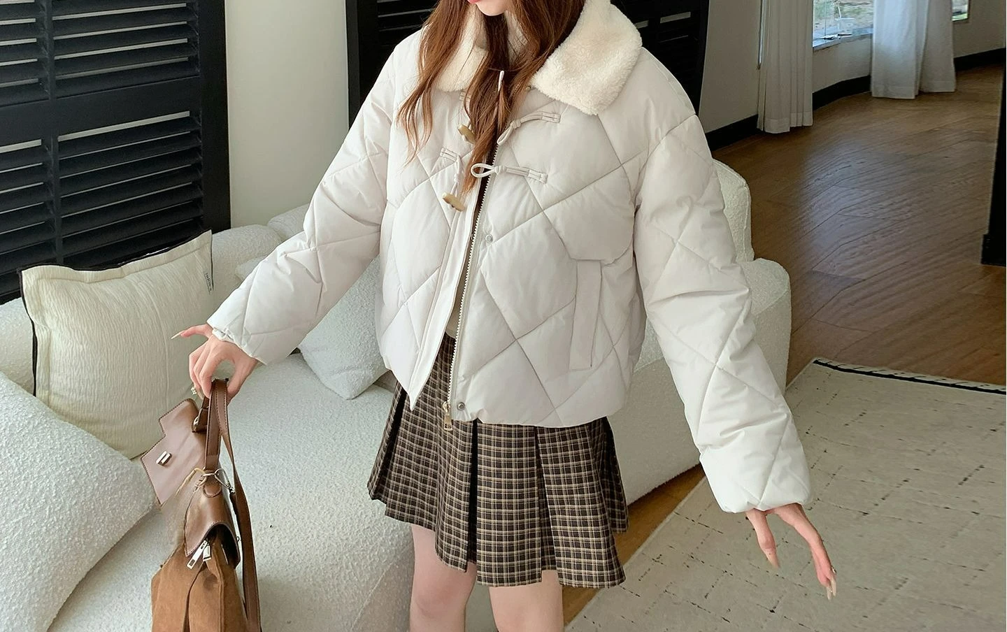 سترة شتوية قصيرة جديدة سميكة 2025 معطف قطني دافئ بنمط الماس #3