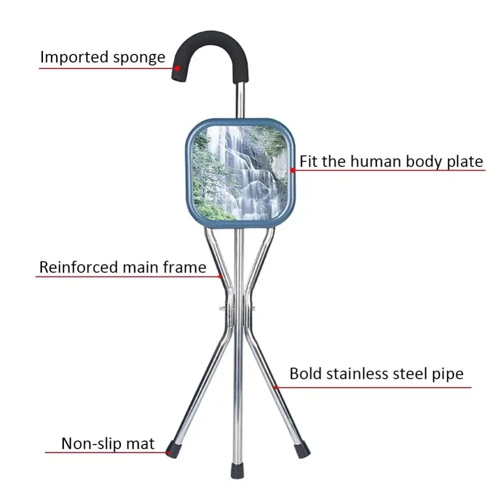 Taburete de acero inoxidable para personas mayores, silla práctica de bastón, asiento de bastón grueso Durabl, asiento para caminar