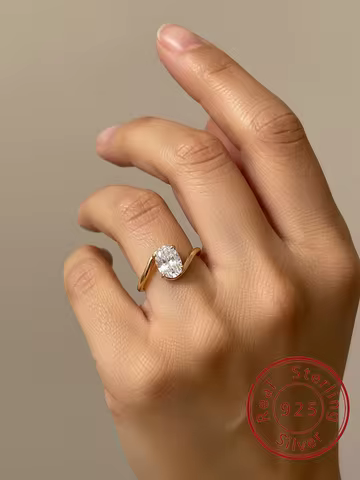 925 Sterling Silver Simple Shiny Wave Oval Zircon Ring For Women Engagement Daily Party Luxury High Quality Fine Jewelry Gifts