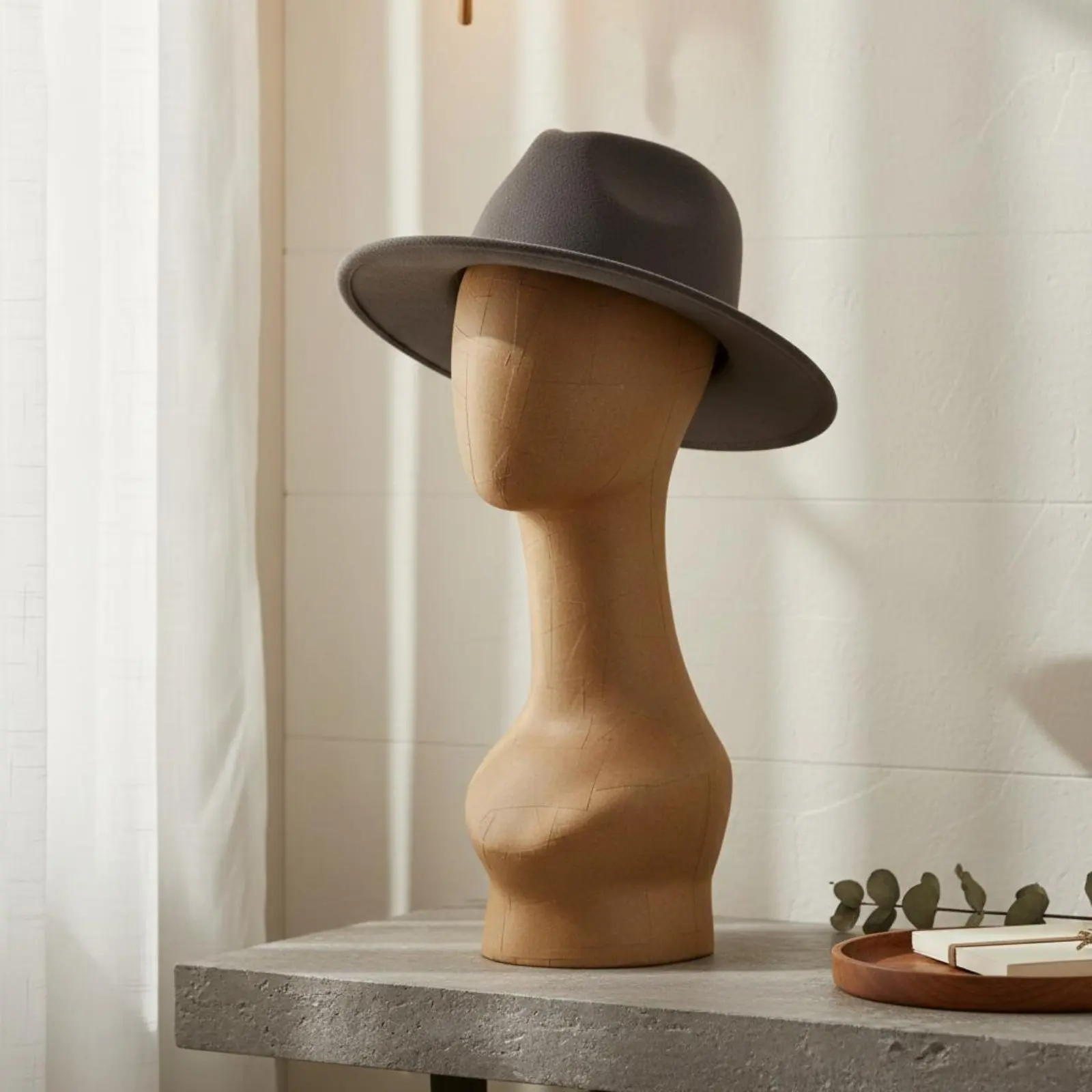 Paper Mache Head Form Vintage Design Scarf Necklace Display Head for Shop Window, Boutique