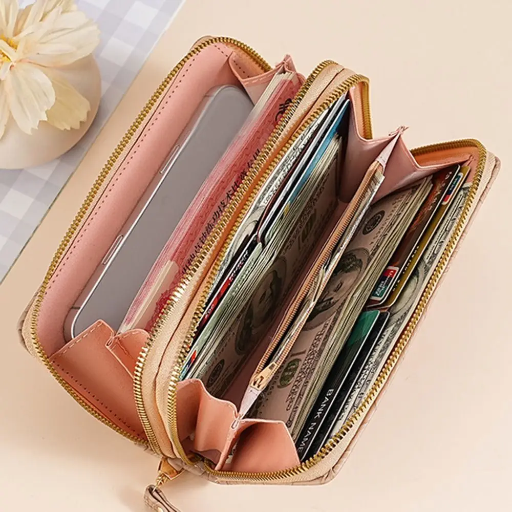New Double Zipper Long Womens Wallet Large Capacity Embossed Card Holder Purses Card Holder Multifunctional Clutch Bag