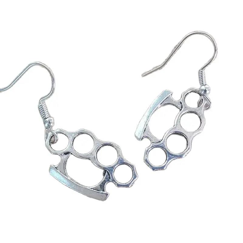 Vintage Fashion Brass Knuckles Dangle Drop Earrings for Women Punk Goth Gothic Jewelry Accessories Wholesale 2023