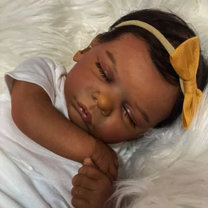 Afro American Black Skin Reborn Babypuppe, Neugeborenes mit verwurzeltem Haar, handgefertigtes Spielzeug, Geschenk für Mädchen, Romy, 19 7 Hauptverkäufe Baby Reborn Black Girl - №4