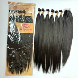 Pacotes de cabelo sintético com fecho, seda longa, reto, alta qualidade, cor natural, cabelo tece, venda quente, 30 pol, STW, 6PCs