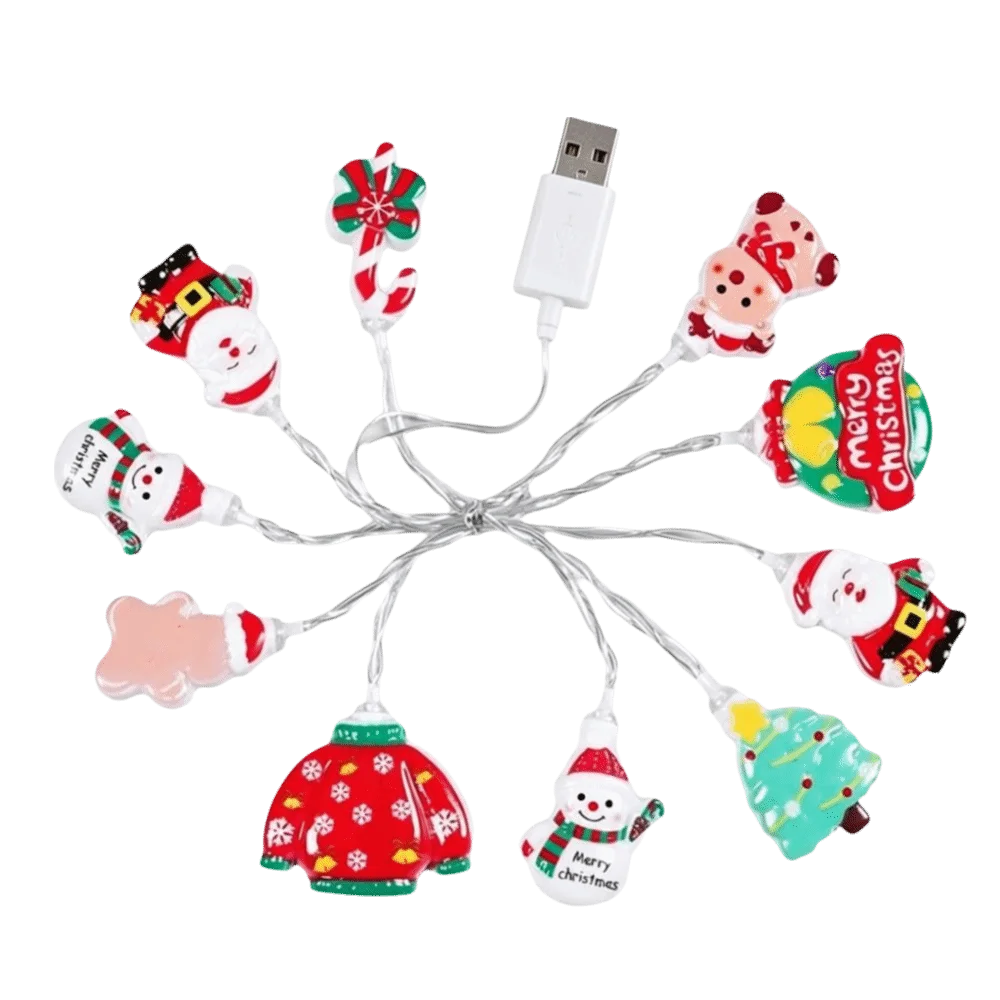 LED Christmas String Lights Christmas style Cute Santa Snowman Lights USB Windmill Design Christmas Lollipop Lights Party Decor
