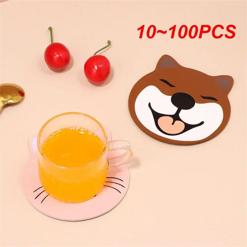 10~100PCS Tableware Cushion Cat Dining Table Cushion Creative Cartoon Pu Leather Basin Coil Home Dining Table Dish Pad