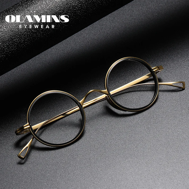 

OLAMINS Pure Titanium Frame Women Men Titanium Material Glasses Retro Round Optical Eyeglasses Lightweight Spectacle Frame