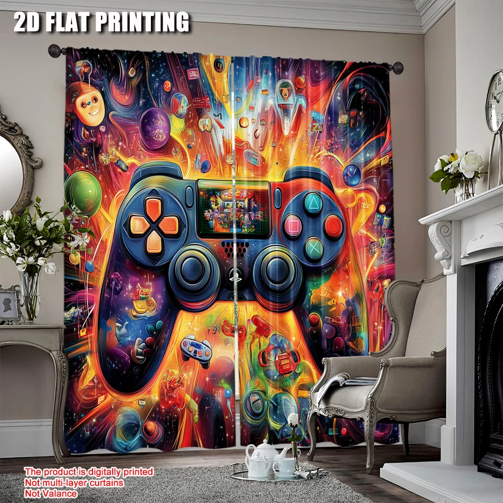 2Pcs Satisfactory Game Room Curtains Video Gaming Theme Colorful Decor Playroom Home Apartment Bedroom Living Room